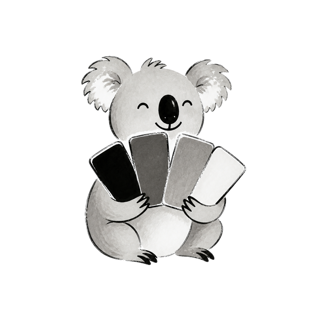 A koala holding a fan of colour swatches