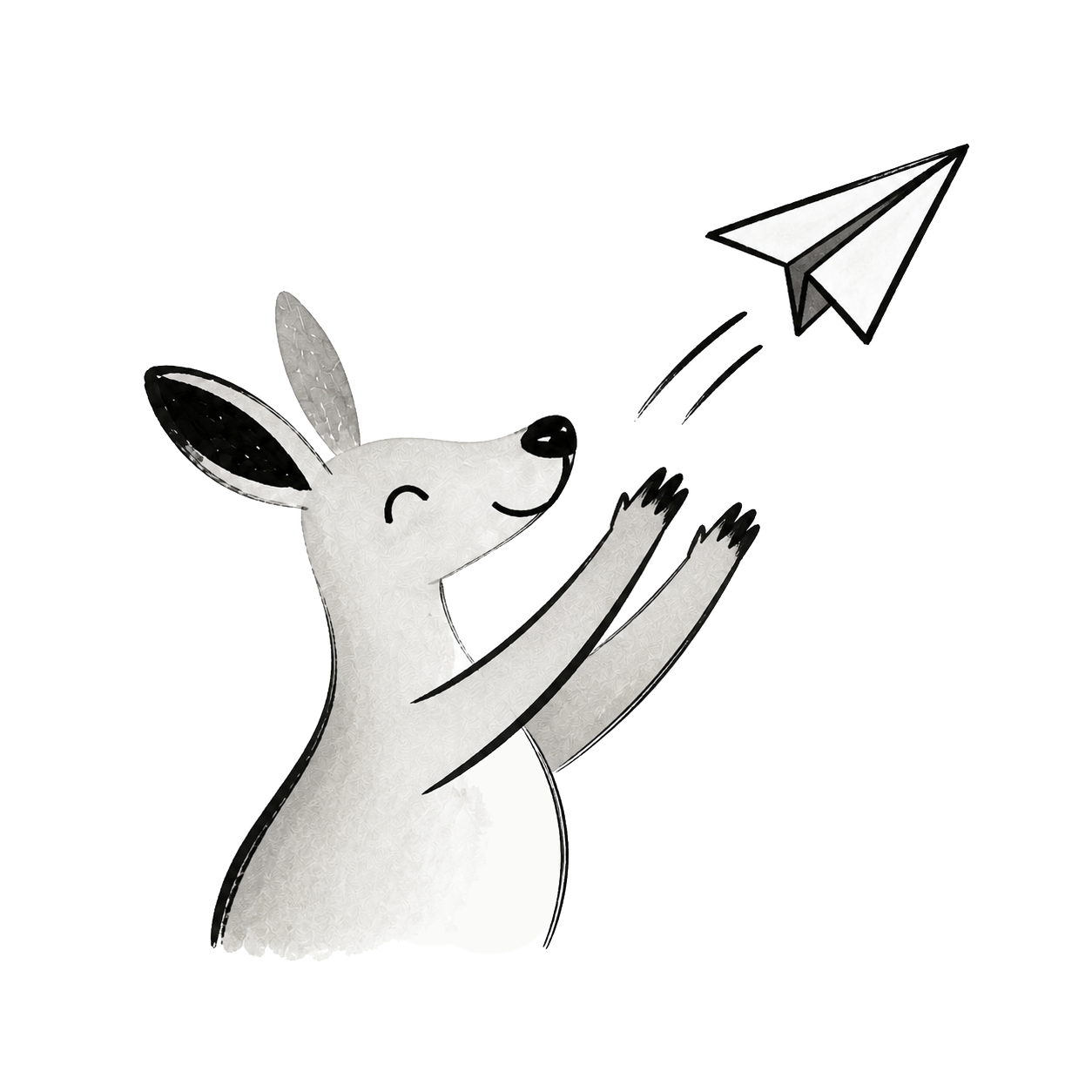 A kangaroo launching a paper plane