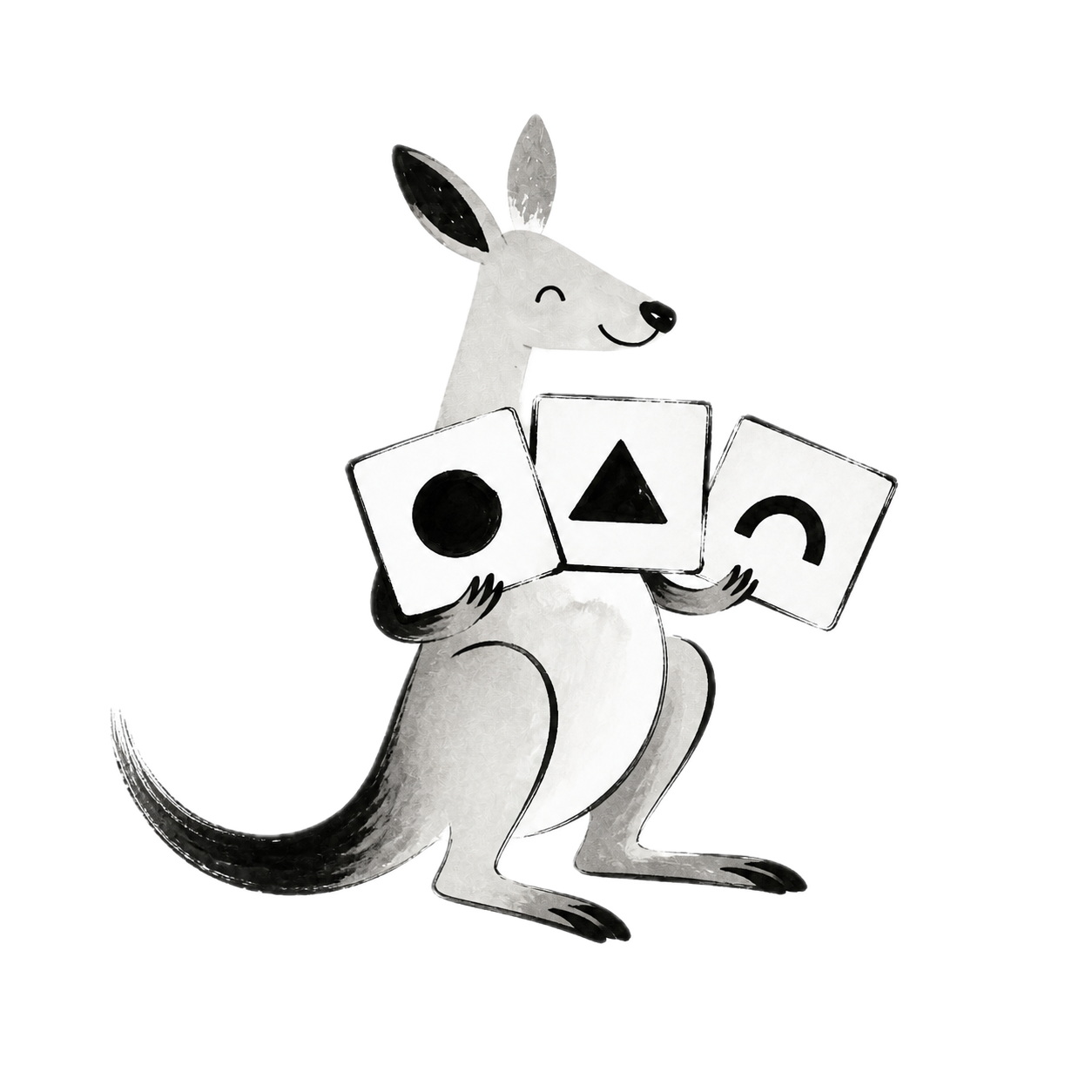 A kangaroo presenting a coordinated set of logo cards